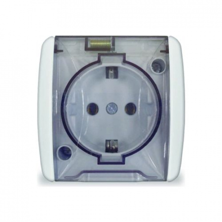 Розетка 1п с/з с прозрач.крыш.IP-54 UNIVersal Клио белый (К2229)