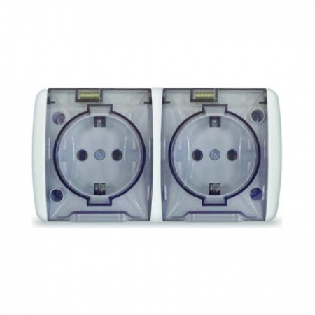 Розетка 2п с/з с прозрач.крыш.IP-54 UNIVersal Клио белый (К2232)